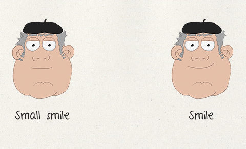Santiago character design facial expressions (Sad, small smile, smile, big smile)