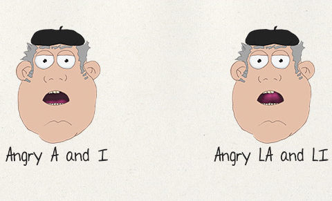 Santiago character design facial expressions (M, B and P, angry A and I, angry LA and LI, angry E)