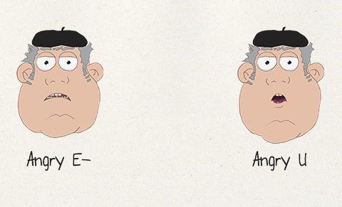 Santiago character design facial expressions (amgry LE, E, U, LU)