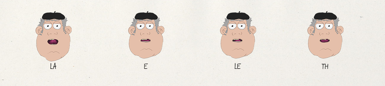 Santiago character design facial expressions (LA, E, LE and TH)